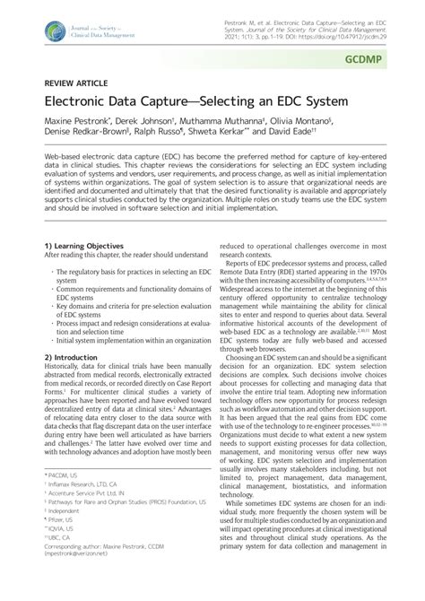 Electronic Data Capture Selecting an EDC System .